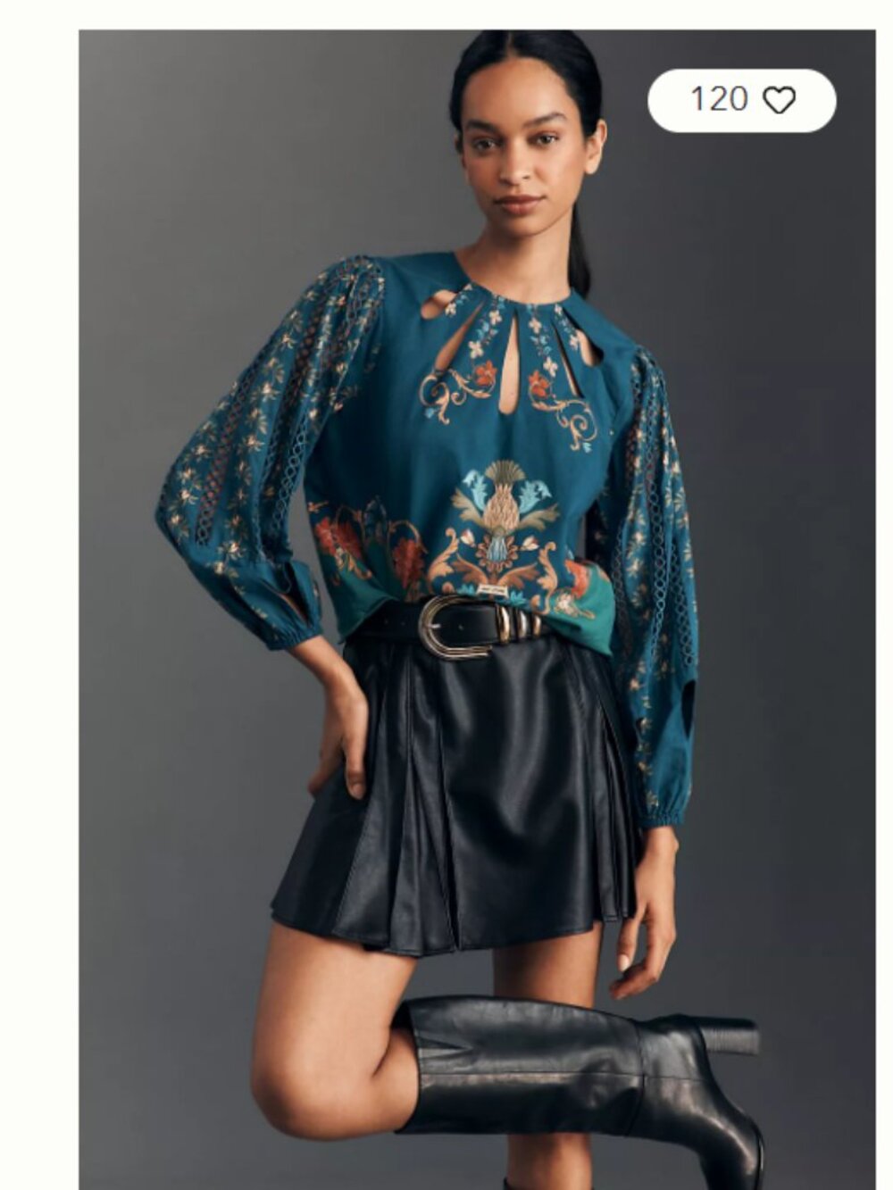 Farm Rio x Anthropologie Long-Sleeve Cut-Out Blouse size Small